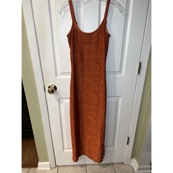 Shape FX Maxi Dress Womens 6 Geometric Embossed Side Slit Shelf Bra Stretch Sexy - Picture 4 of 7